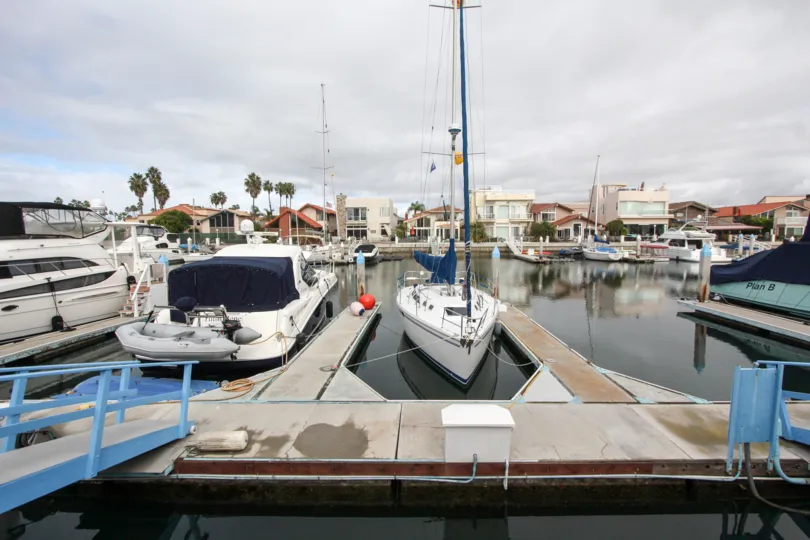 The harbor in the Bahama Village with many boats and various types