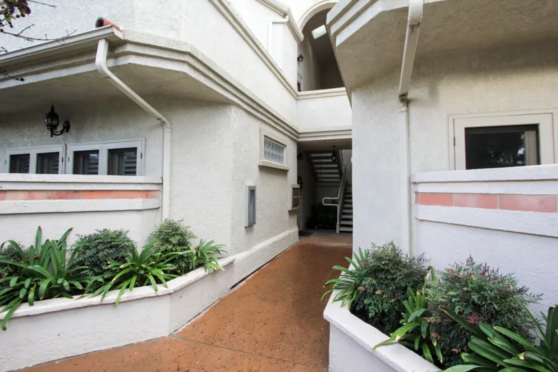 Housing and walkway at Crown Condos in Coronado California