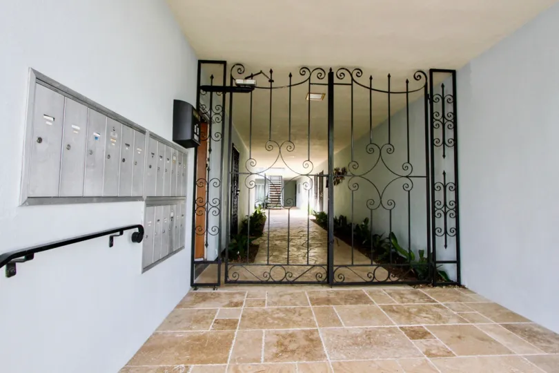 Gate of a driveway of a building in Le  Martinique of the city of Coronado in California