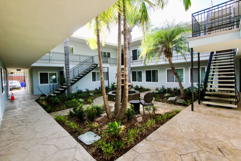 A sunny day in the area of Le  Martinique, courtyard, stairs