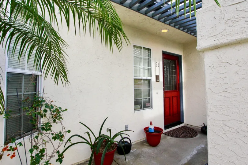 Front door to residence at Oxford Park in Coronado California