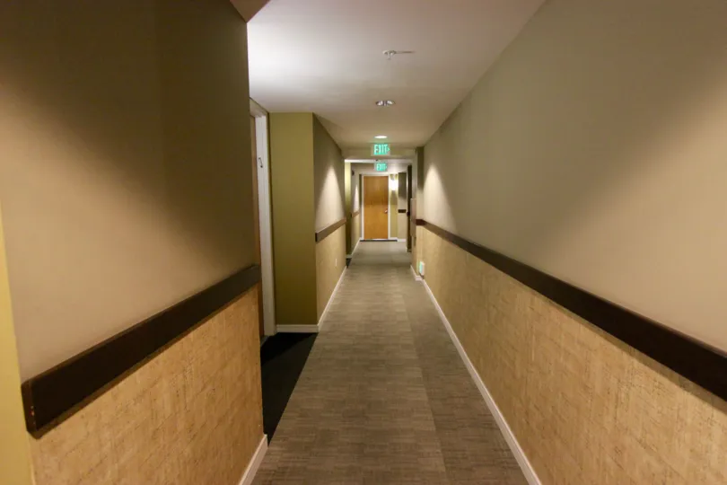 350 West Ash, Downtown San Diego, California, carpeted hallway with two exits