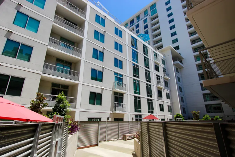 The Acqua Vista community located in Downtown San Diego CA under blue skies.