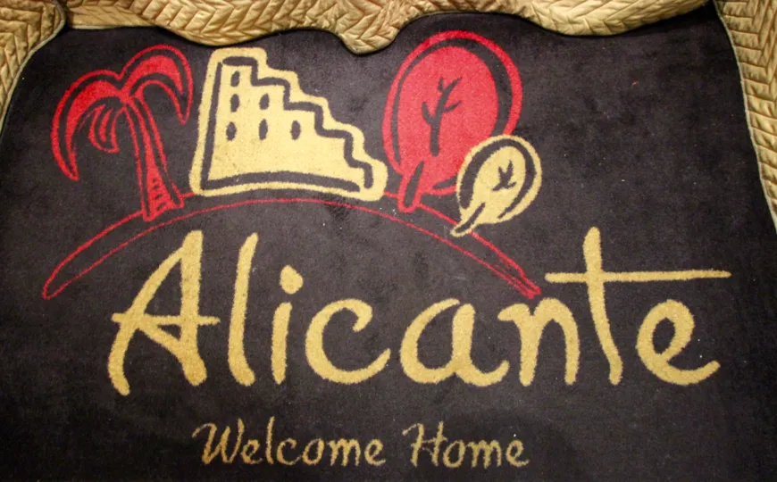Black, red and brown floormat at Alicante in Downtown San Diego CA