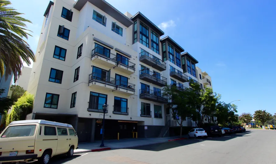 Aloft apartment building on a quiet, sunny street of Downtown San Diego, California