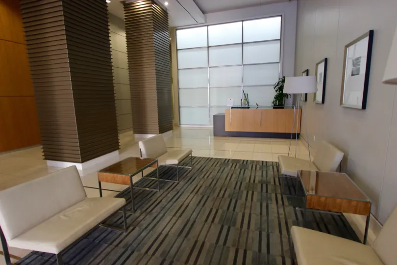 Living room with a gray rug and modern furniture at Alta in Downtown San Diego CA