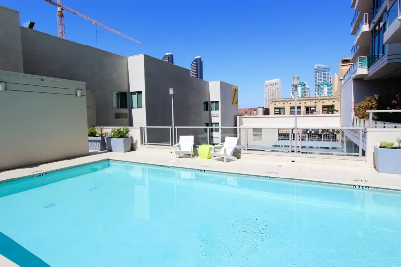 A rooftop pool in the Alta community in Downtown San Diego California.
