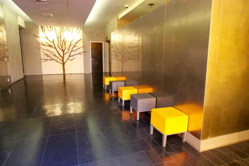 Tree shaped art piece inside of a lobby at Aperture in Downtown San Diego CA