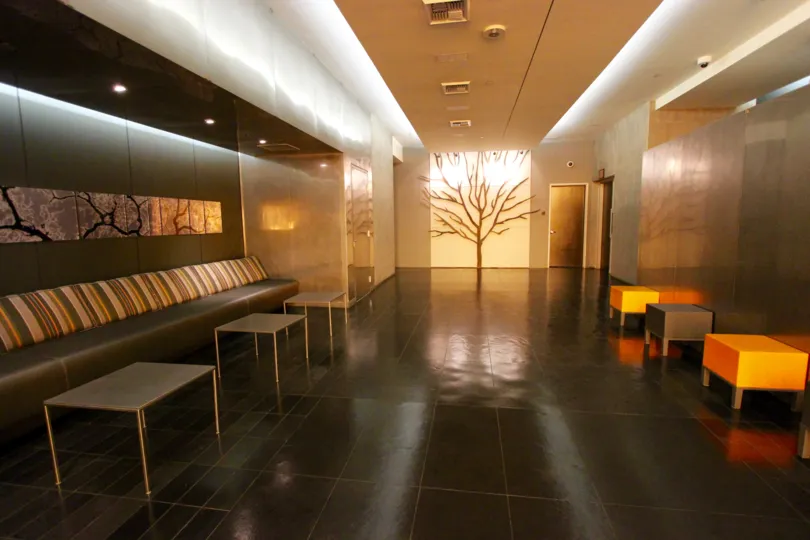 Modern and inviting lobby at Aperture in Downtown San Diego, California.