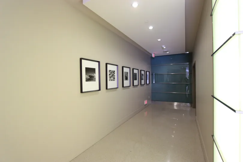 Photographs on display in a hallway in Downtown San Diego, California.
