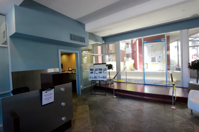 Lobby with shiny steps and floor in Atria at Downtown San Diego CA
