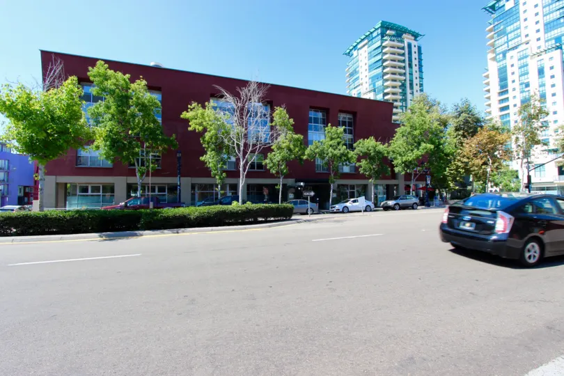 A street view of a shopping building in Atria Downtown San Diego CA.