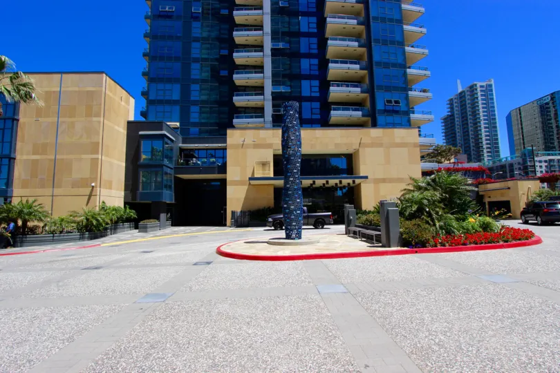 Decorated front view of the building with blue mirror building in Bayside