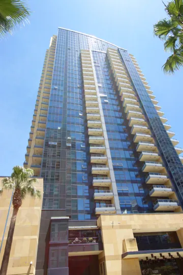 Sky high view of the Bayside apartments in Downtown San Diego, CA