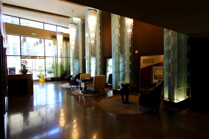 A big hall with armchairs and beautiful lighting in San Diego, California