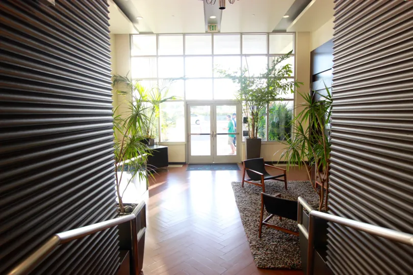 The entrance to a building in the Breeza community in Downtown San Diego CA