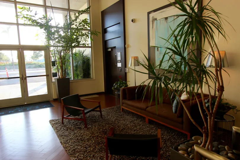 Beautifully lit Breeza lobby in Downtown San Diego, CA