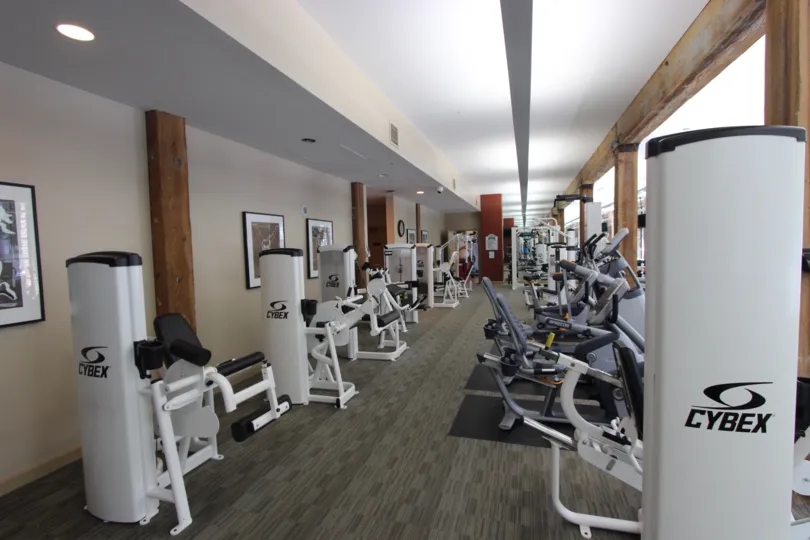 Various fitness machines fill the fitness room at Cityfront Terrace