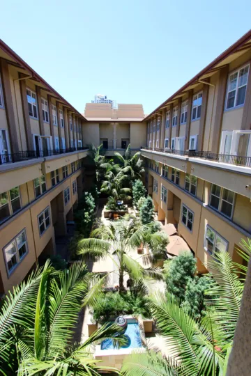 A courtyard in a complex in Citywalk community of Downtown San Diego CA.