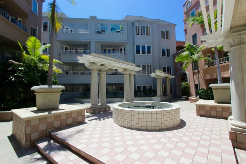 A fountain in the courtyard of Columbia Place in Downtown San Diego, Californa.