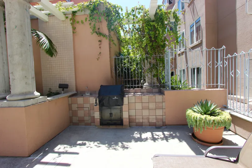 A back porch in a home in Columbia Place Downtown San Diego CA.