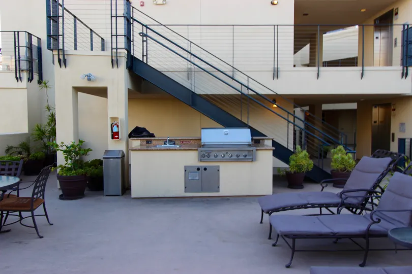 Furniture decorated place near steps in building in Crown Bay