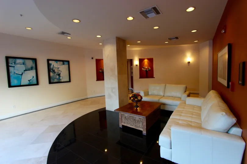Welcoming and cozy lobby space at Crown Bay in Downtown San Diego, California