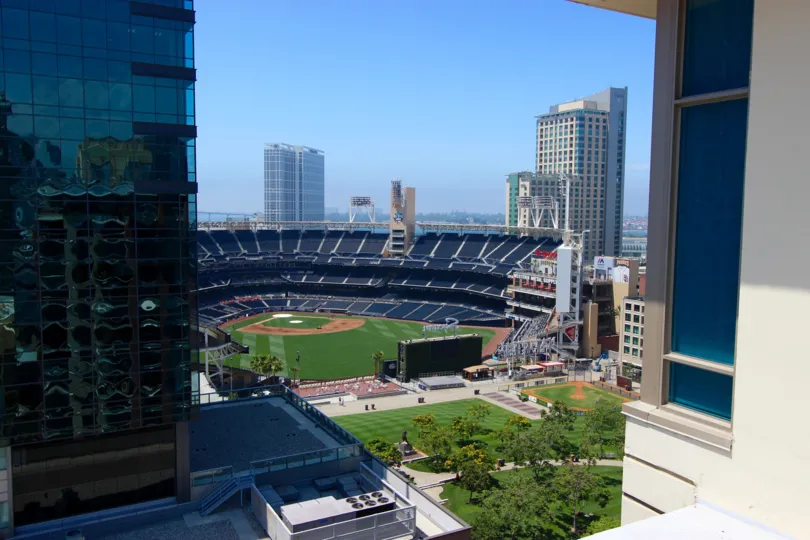 Perfect view of baseball diamond from Diamond Terrace in Downtown San Diego, California