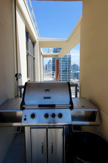 A beautiful view of blue skies will greet you when you venture onto the balcony from the apartments at the Diamond Terrace Community in Downtown San Diego