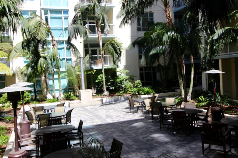 Shady and secluded courtyard at Discovery in Downtown San Diego, California.