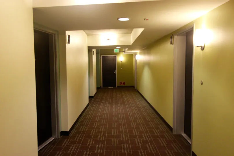 The pale lighting of the carpeted floors in DOMA, Downtown San Diego.