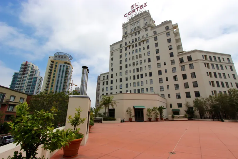 A sunny day outside the El Cortez in Downtown San Diego, CA