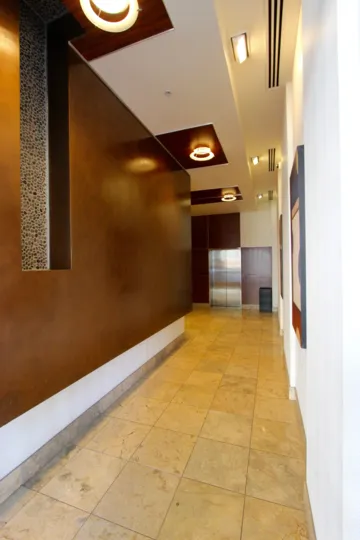 Modern, clean, and bright hallway at Element in Downtown San Diego, California.