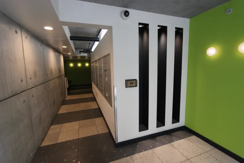 A mailbox hallway in Fahrenheit community in Downtown San Diego CA.