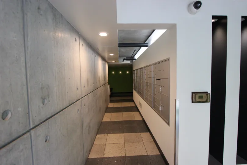 Hallway with mail boxes inside Fahrenheit in Downtown San Diego CA