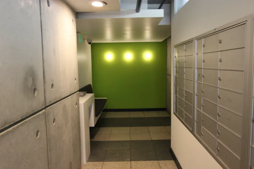 A mailbox hallway in Fahrenheit community in Downtown San Diego CA.