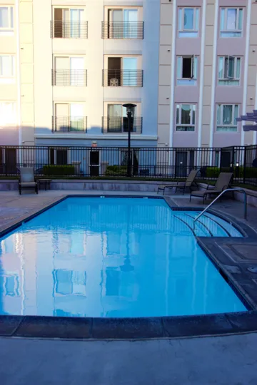 The outside of an apartment complex in Gaslamp City Square Downtown San Diego CA.