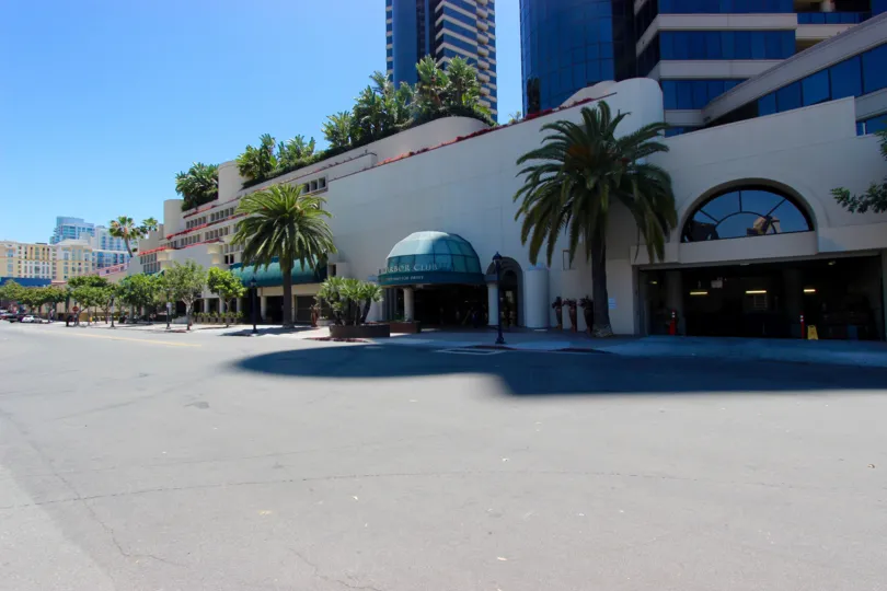 Large driveway & parking area in front of Harbor Club in Downtown San Diego CA