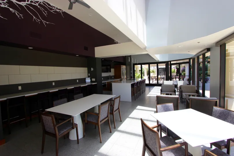 The lounge lobby in the Harbor Club community building in Downtown San Diego CA