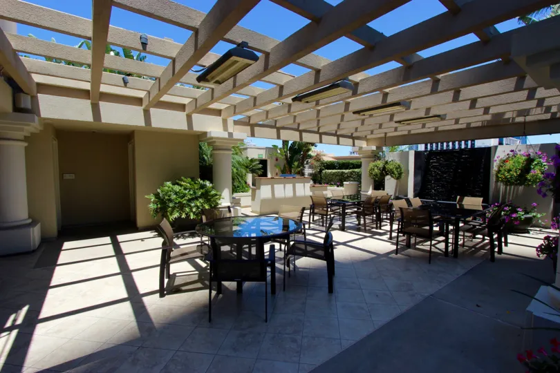 Dining area outside at Harbor club, Downtown San Diego