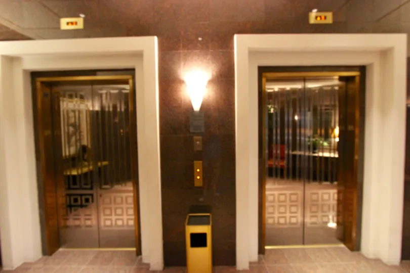 Elevators at a luxury hotel in downtown San Diego, California.