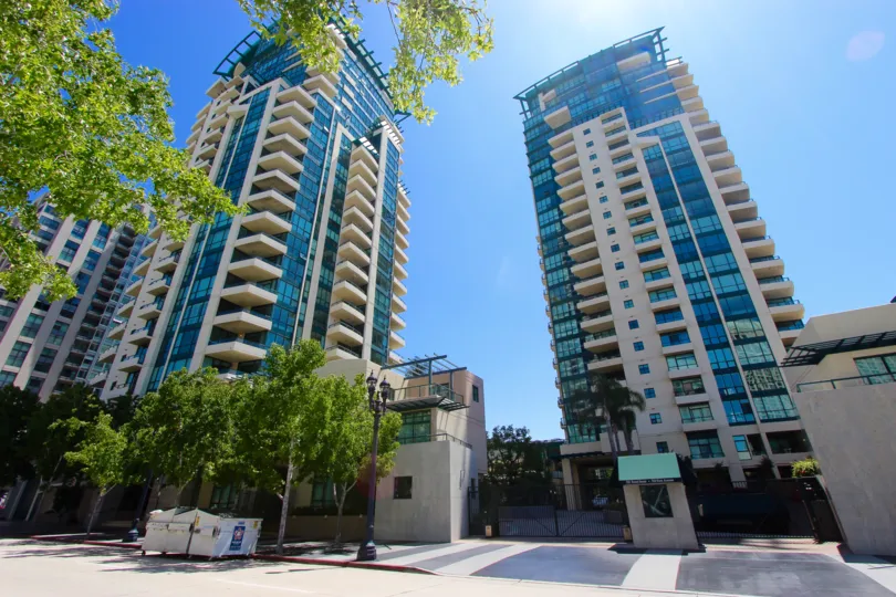 Geat view looking up at buildings in Horizons Downtown San Diego California