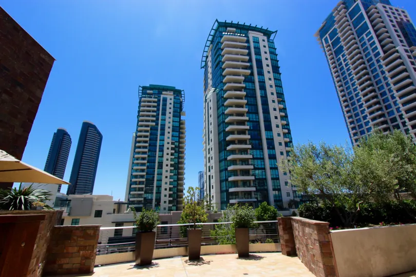Very cool view of 4 buildings in Horizons Downtown San Diego California
