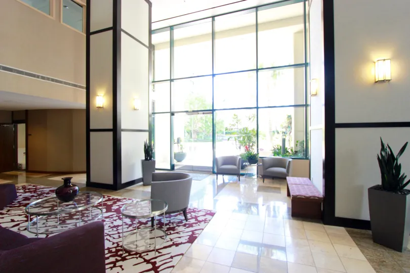 Horizons, City: Downtown San Diego, a beautiful spacious hall with nice glasses and fancy furniture