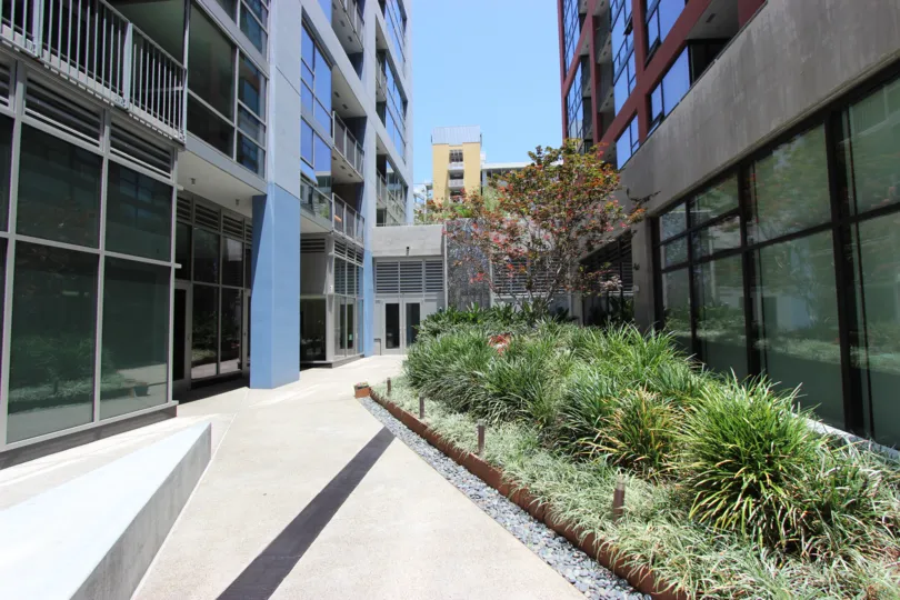 THE APARTMENT IN THE ICON WITH BALCONIS, TREES, GRASSES, PLANTS.