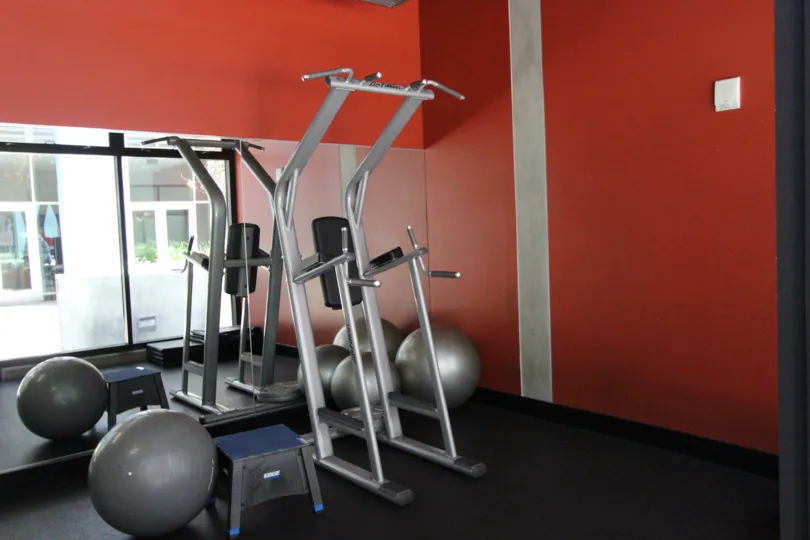 Icon exercise equipment with mirror and red walls downtown San Diego California