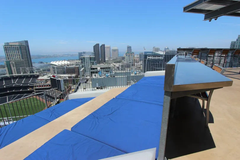 Icon rooftop seating with stadium view downtown San Diego California