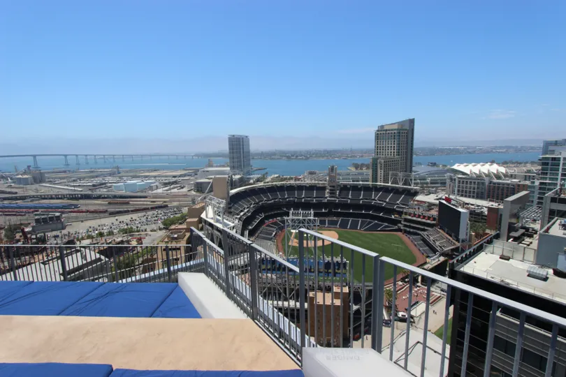 A view of the ballpark from the rooftop of Icon in downtown San Diego, CA