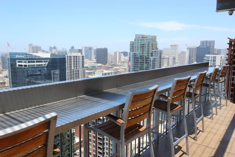 Icon in downtown San Diego California with a bar looking out at the beautiful skyline