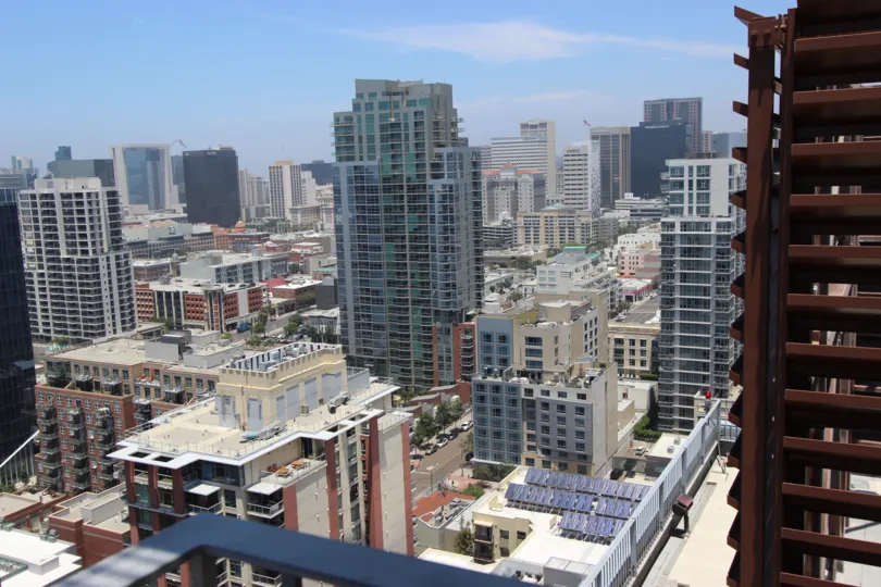 Looking down at buildings in Icon Downtown San Diego California